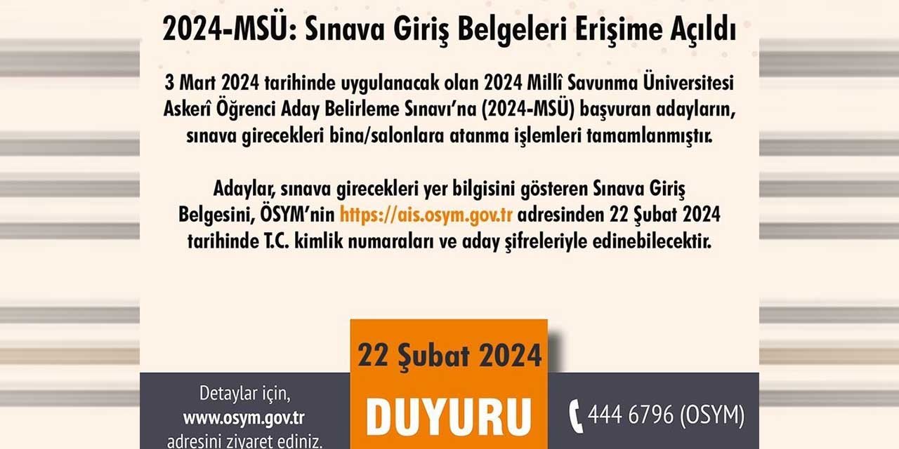 2024-MSÜ sınav yerleri açıklandı