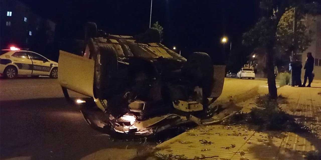 Direksiyon hakimiyetini kaybeden alkollü sürücü takla attı