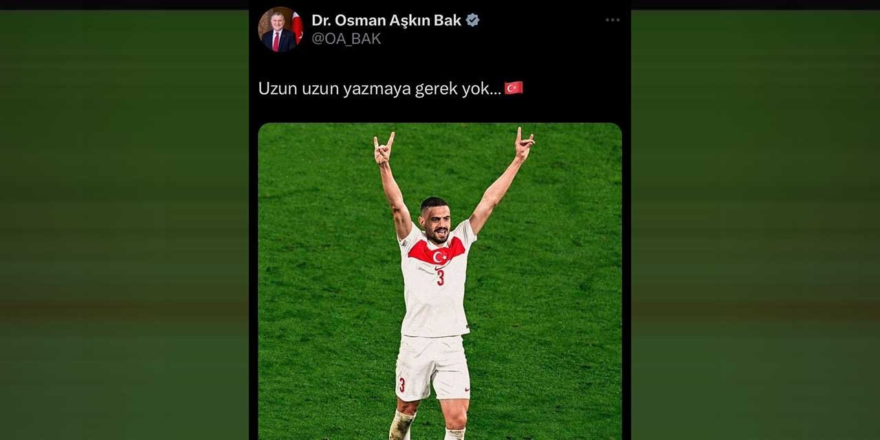 Bakan Bak’tan Merih Demiral için destek paylaşımı