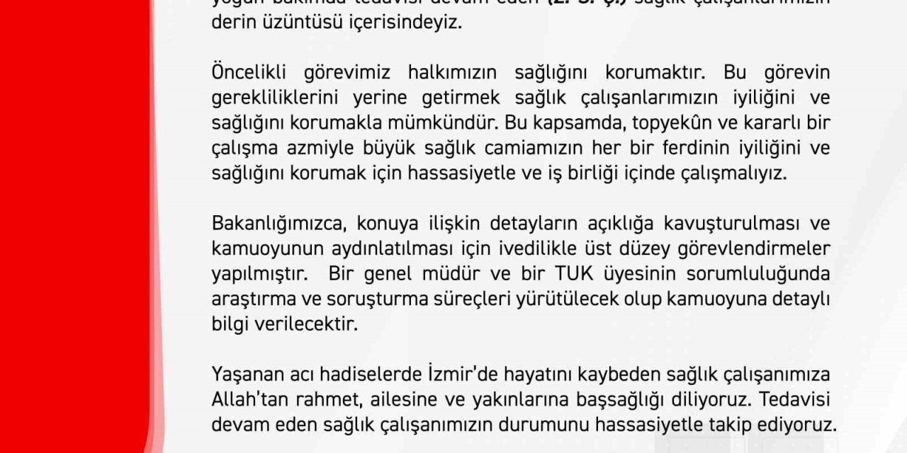 Sağlık Bakanlığı: "Yoğun bakımda tedavisi devam eden sağlık çalışanımızın durumunu hassasiyetle takip ediyoruz"
