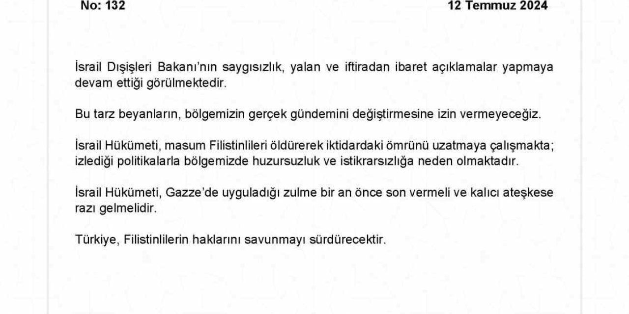 Dışişleri Bakanlığı’ndan İsrail Dışişleri Bakanına tepki