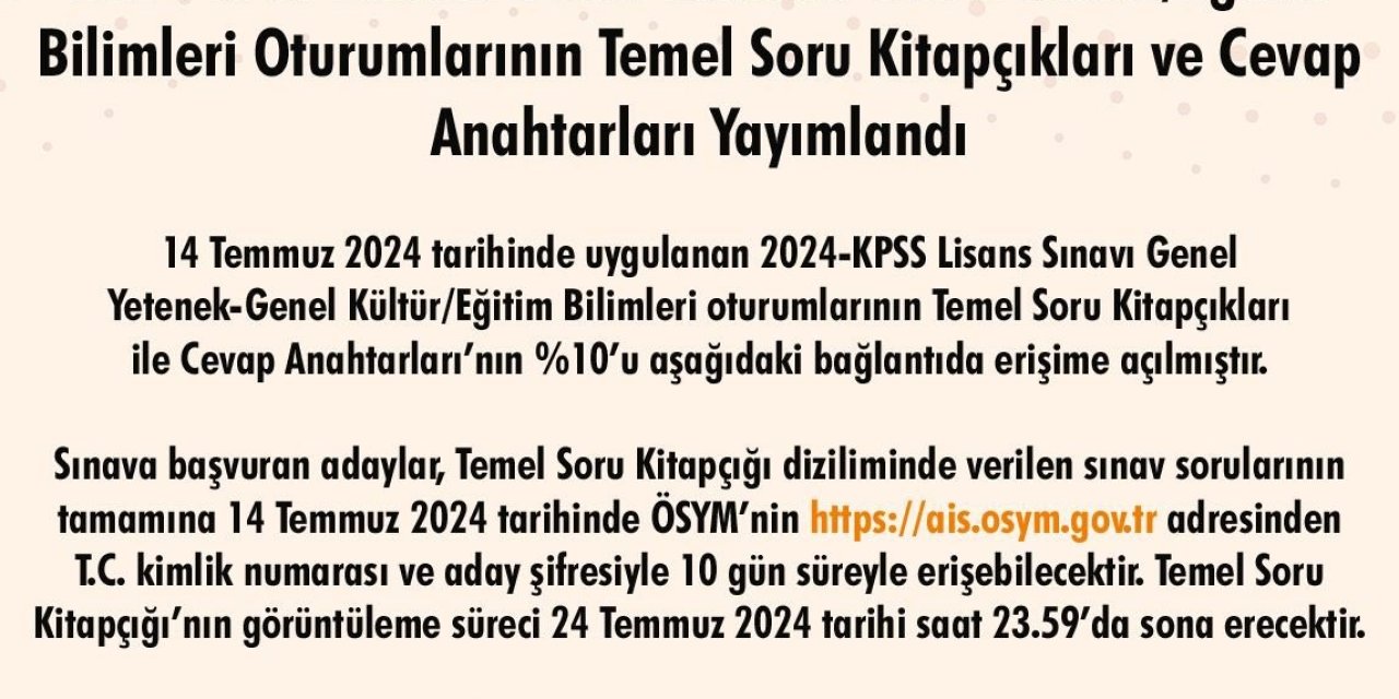 2024 KPSS soru ve cevap anahtarı yayımlandı