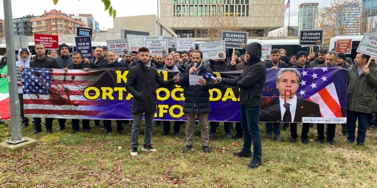ABD Büyükelçiliği önünde Blinken’e Filistin protestosu