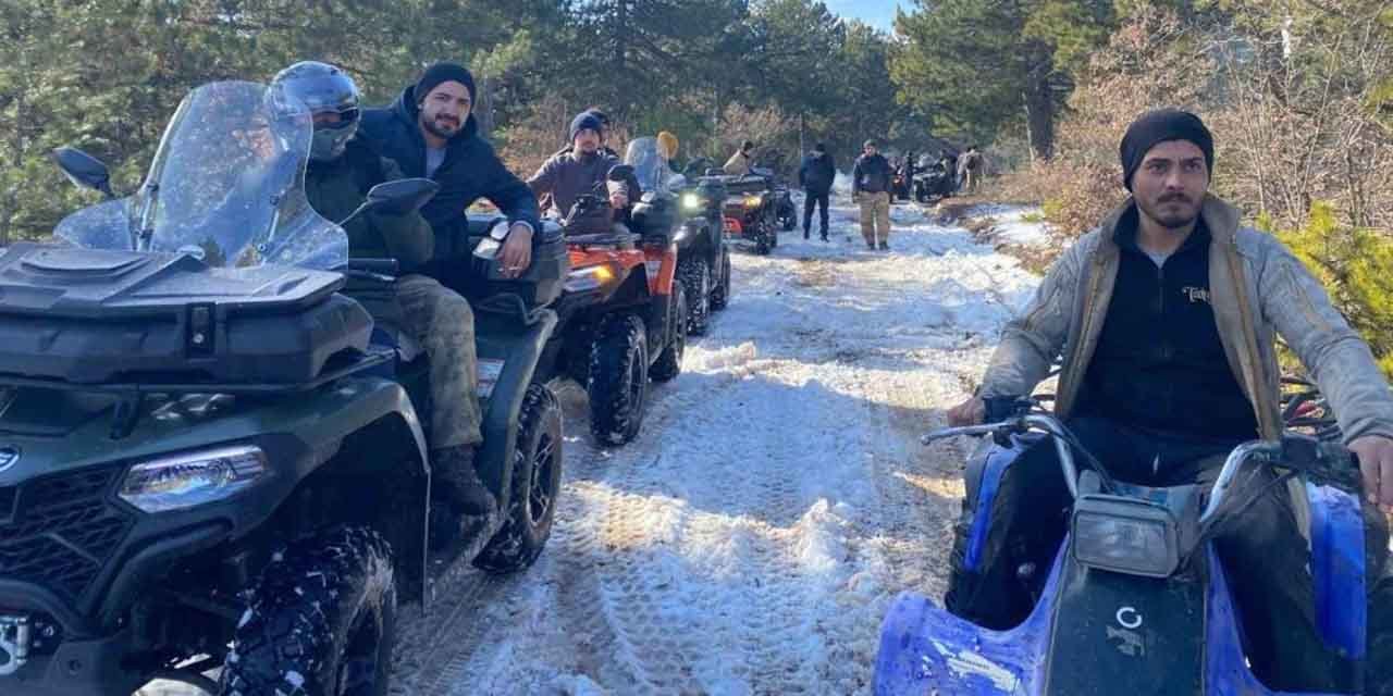 Karın ve eşsiz manzaraların tadını ATV ile çıkarttılar