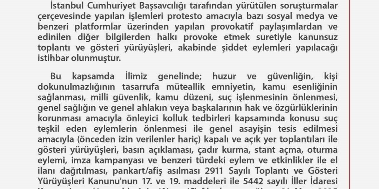 Ankara Valiliğinden de 5 günlük eylem yasağı kararı