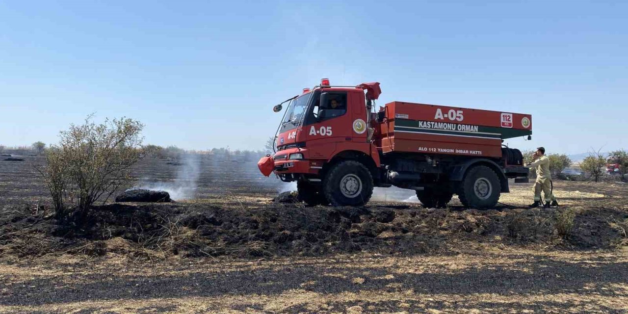 Balya makinesinden çıkan yangın 40 dönüm tarım arazisini kule çevirdi