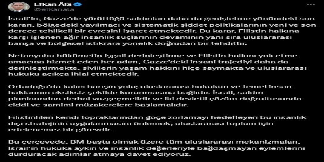 AK Parti Genel Başkan Vekili Ala: "İsrail’in eylemlerini durduracak adımlar atmaya davet ediyoruz"