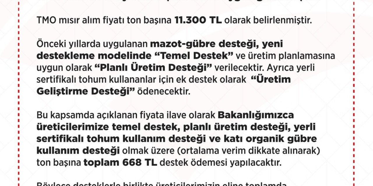Toprak Mahsulleri Ofisi 2025 yılı mısır alım fiyatları belirlendi