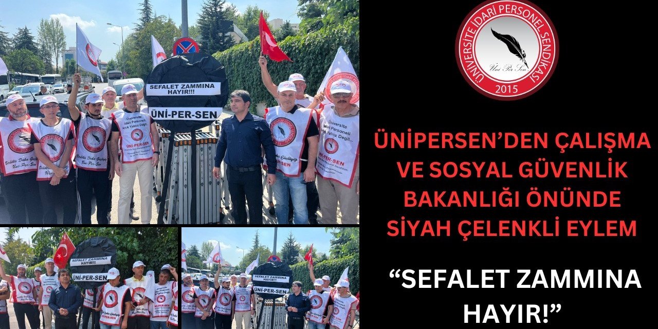 ÜNİPERSEN, Çalışma ve Sosyal Güvenlik Bakanlığı önüne siyah çelenk bıraktı