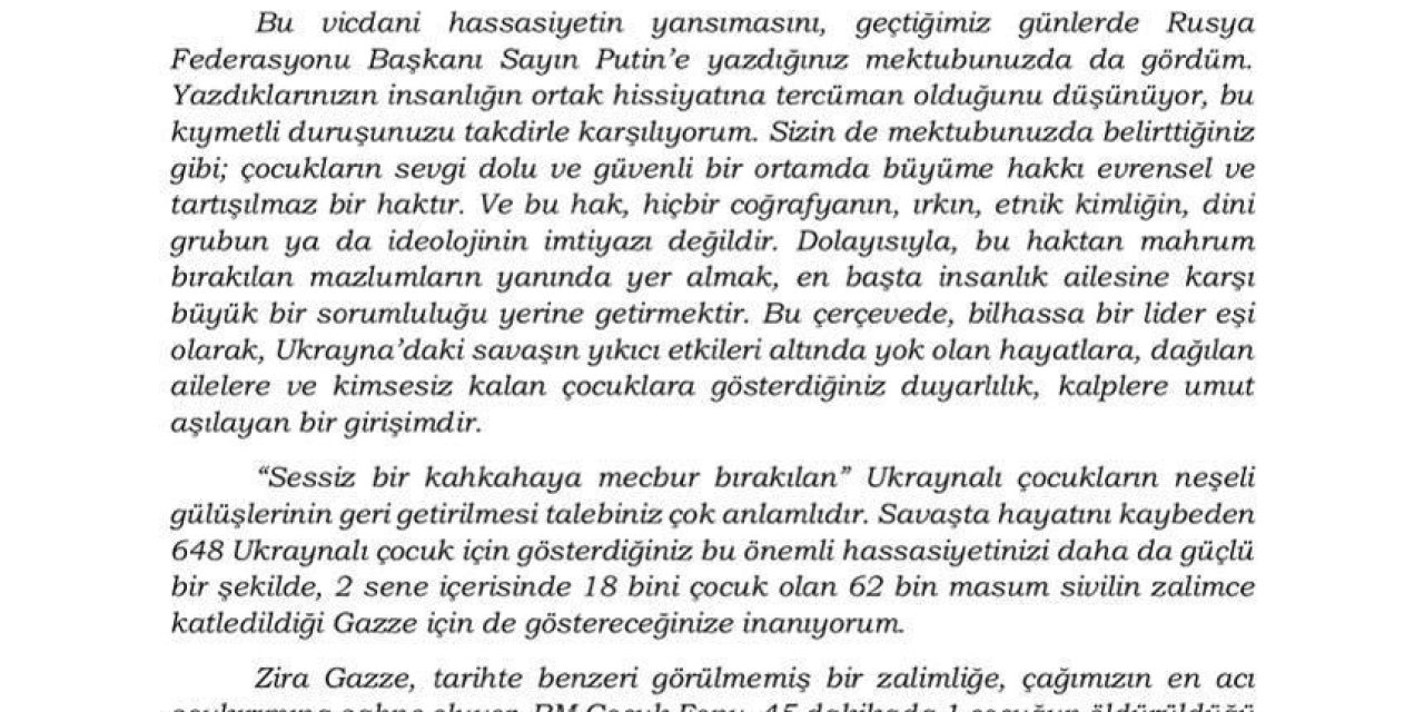 Emine Erdoğan’dan Melania Trump’a Gazze’deki insani krize ilişkin mektup: