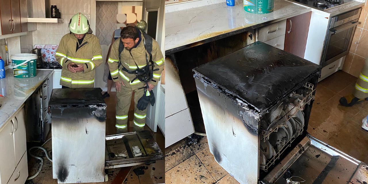 Kırıkkale’de korkutan yangın! Bulaşık makinesi alev aldı