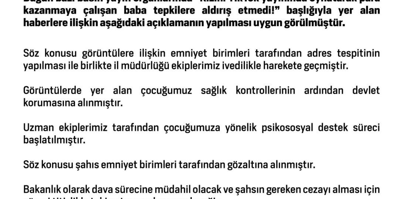 Aile ve Sosyal Hizmetler Bakanlığı Tiktok’ta dans ettirilen kızı devlet korumasına aldı