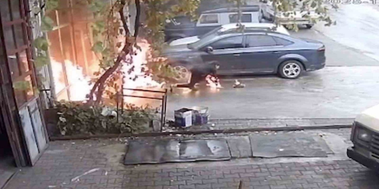 Oto tamirhanesinde dehşet anları: Yanmaktan böyle kurtuldular