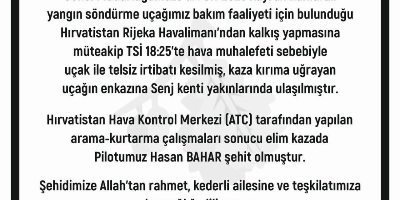 Orman Genel Müdürü Karacabey’den şehit pilot için başsağlığı mesajı