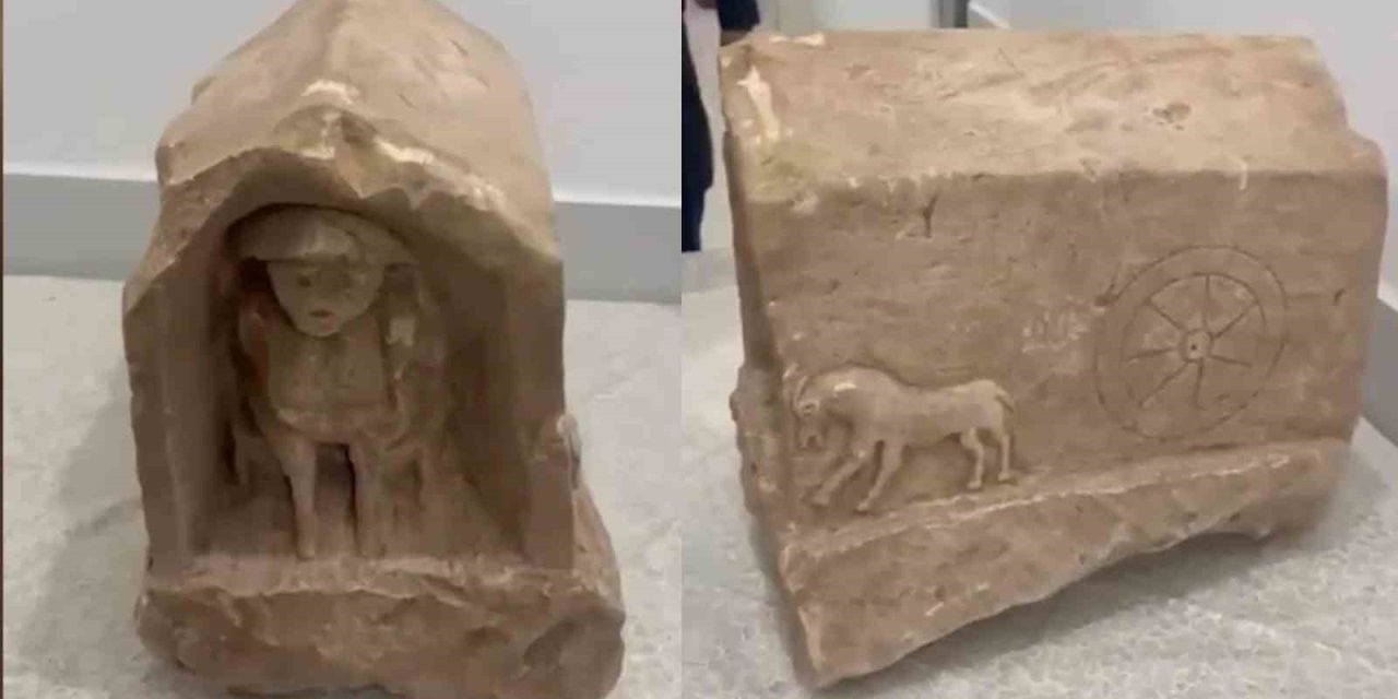 Roma dönemine ait, değeri 5 milyon lira: İnsan ve hayvan figürlü mezar steli ele geçirildi