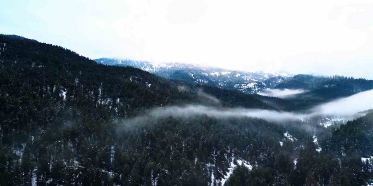 Beyaza bürünen Ilgaz Dağı havadan görüntülendi