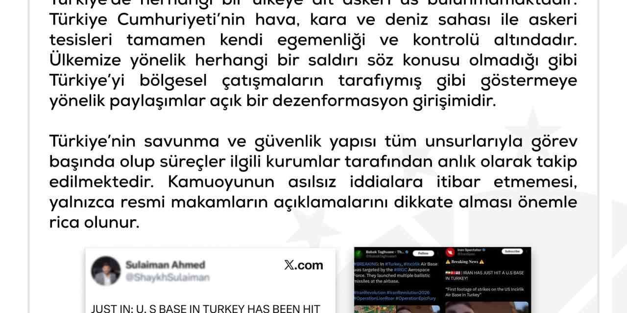 DMM: "Türkiye’de herhangi bir ülkeye ait askeri üs bulunmamaktadır"