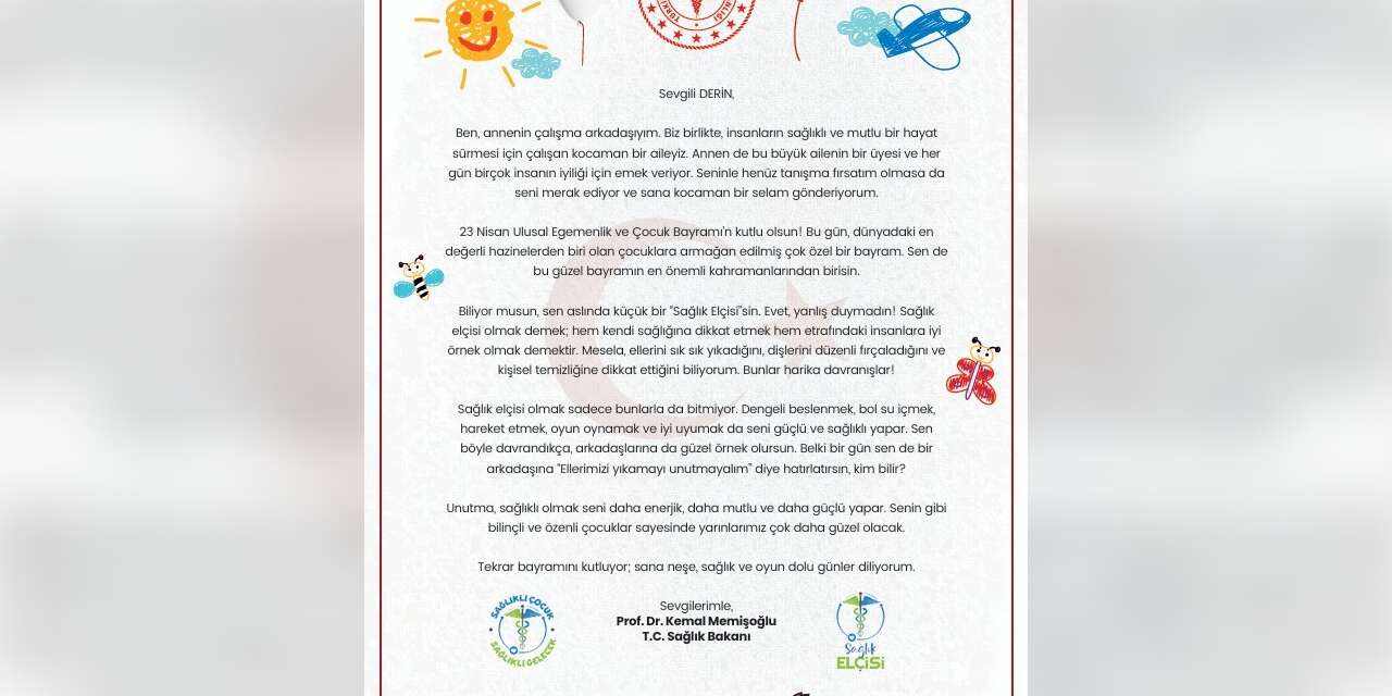 Bakan Memişoğlu, 2 bin 36 sağlık elçisine mektup gönderdi, 23 Nisan Ulusal Egemenlik ve Çocuk Bayramı’nı kutladı