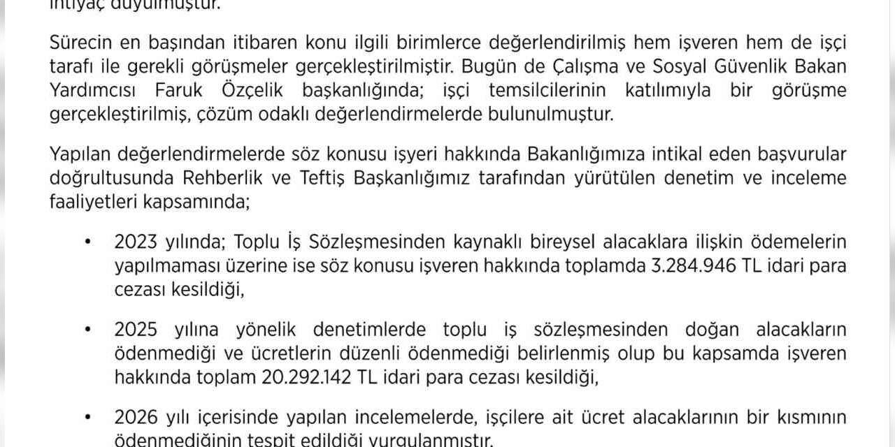 Çalışma ve Sosyal Güvenlik Bakanlığından maaşlarını alamayan maden işçileriyle ilgili açıklama