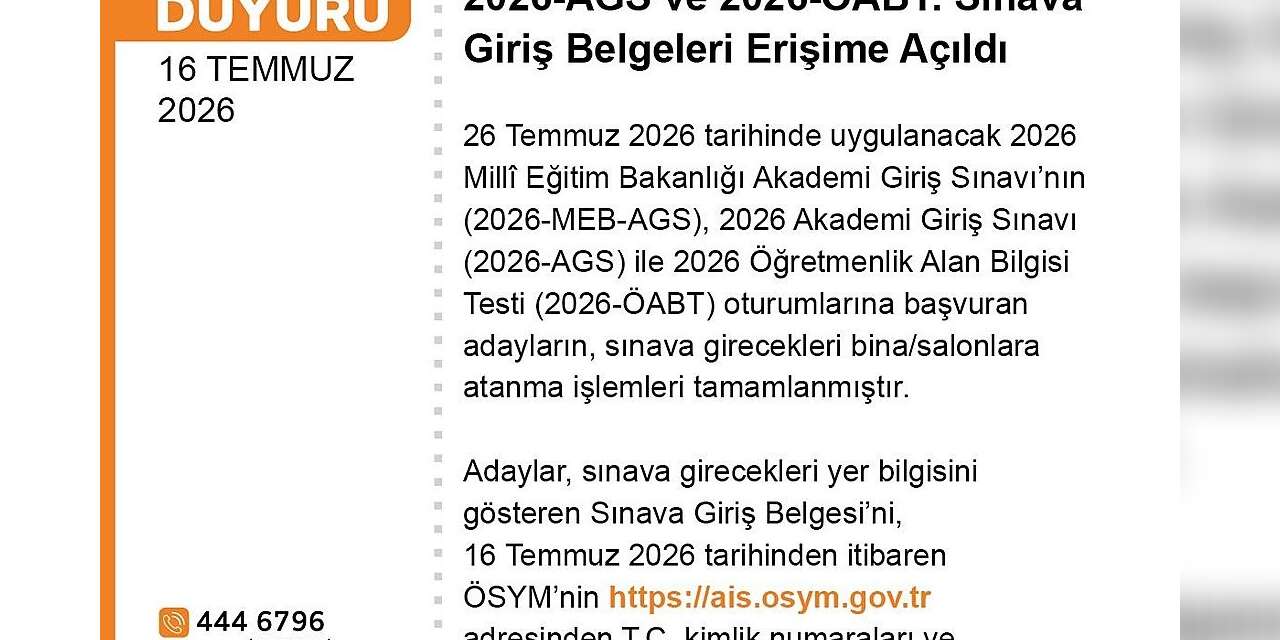 AGS ve ÖABT’nin giriş belgeleri erişime açıldı