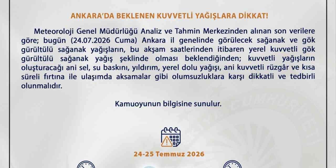 Meteoroloji’den Ankara için sağanak uyarısı