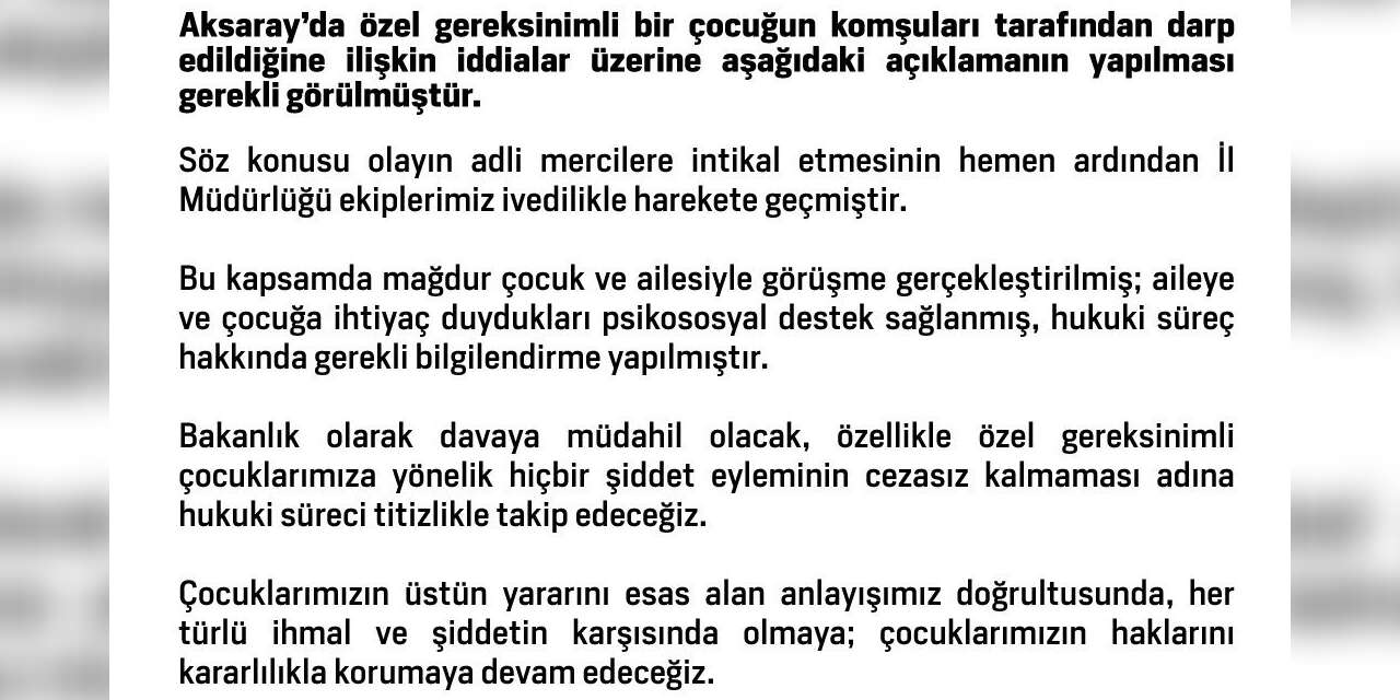 Aksaray’da komşuları tarafından darbedilen çocuğa psikososyal destek sağlandı