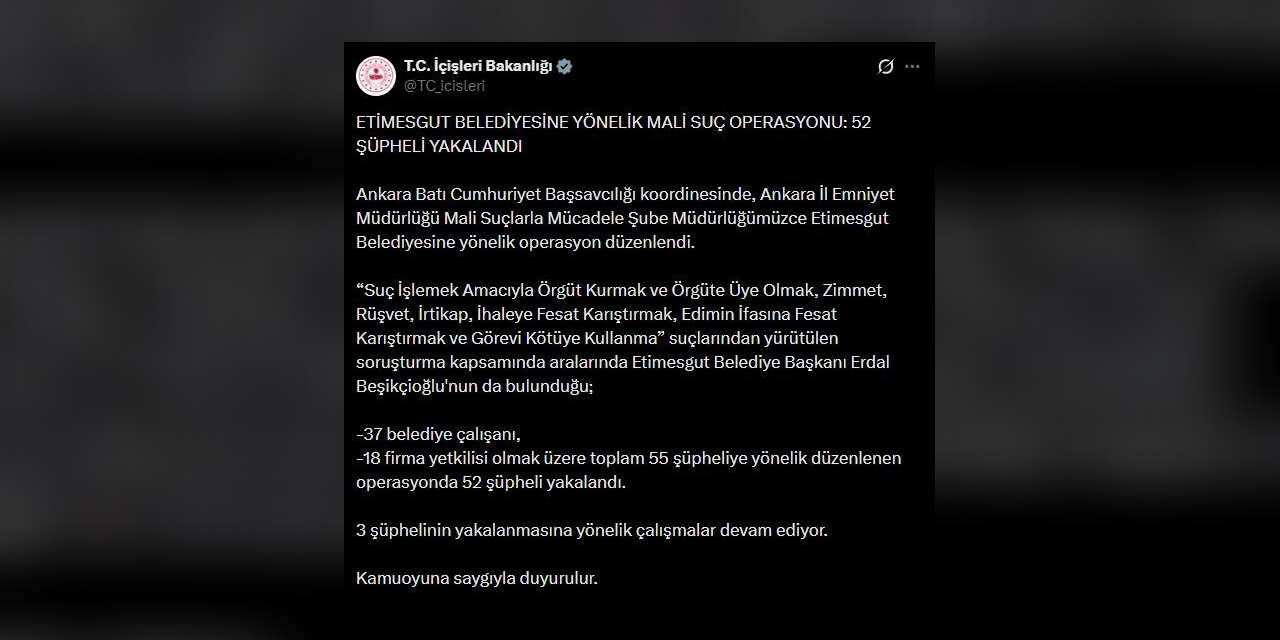 Etimesgut Belediyesine mali suç operasyonu