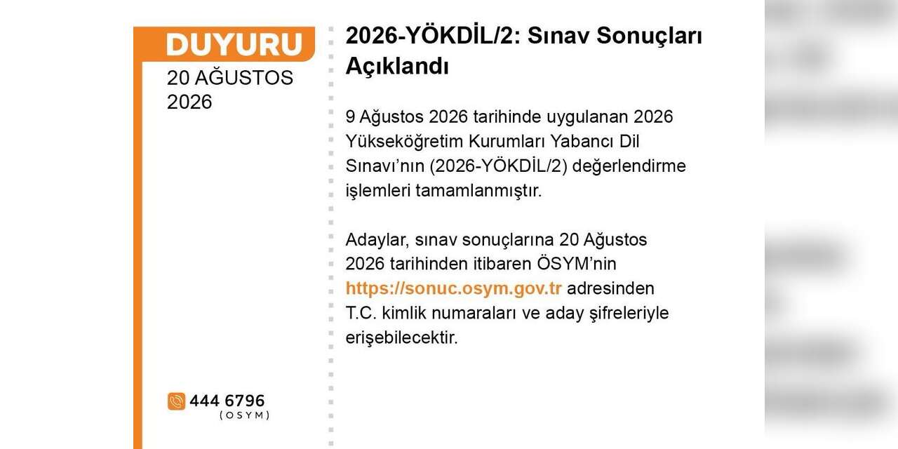 2026-YÖKDİL/2 sonuçları açıklandı