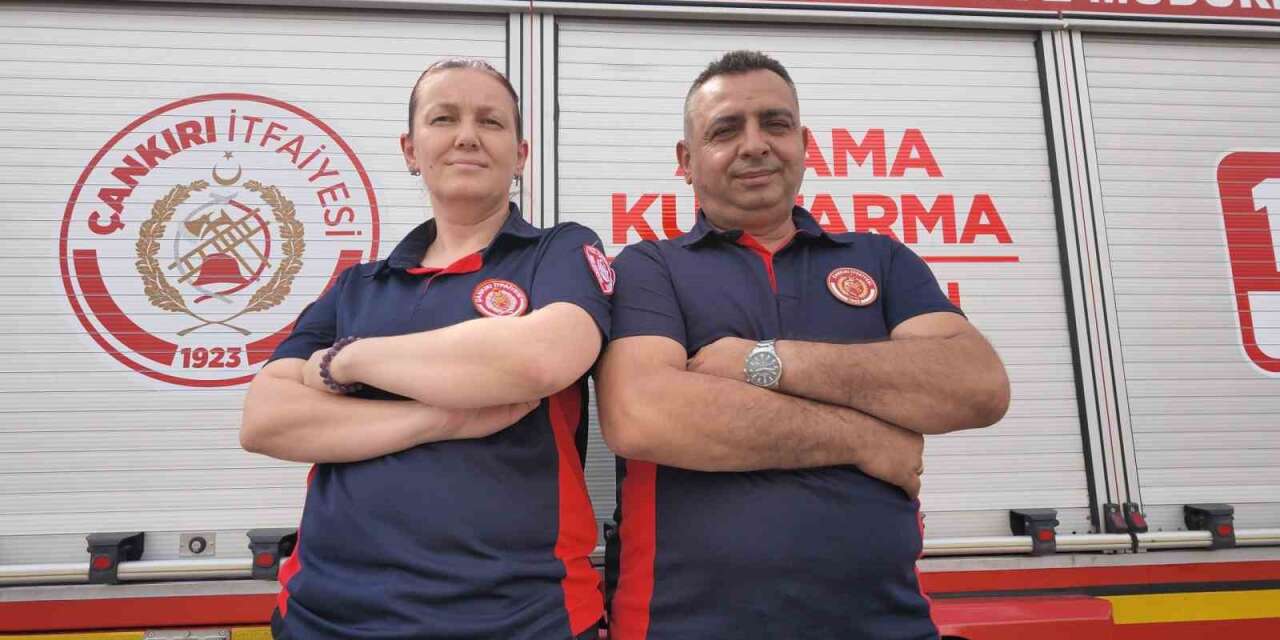 İtfaiyeci çift birlikte can kurtarıyor
