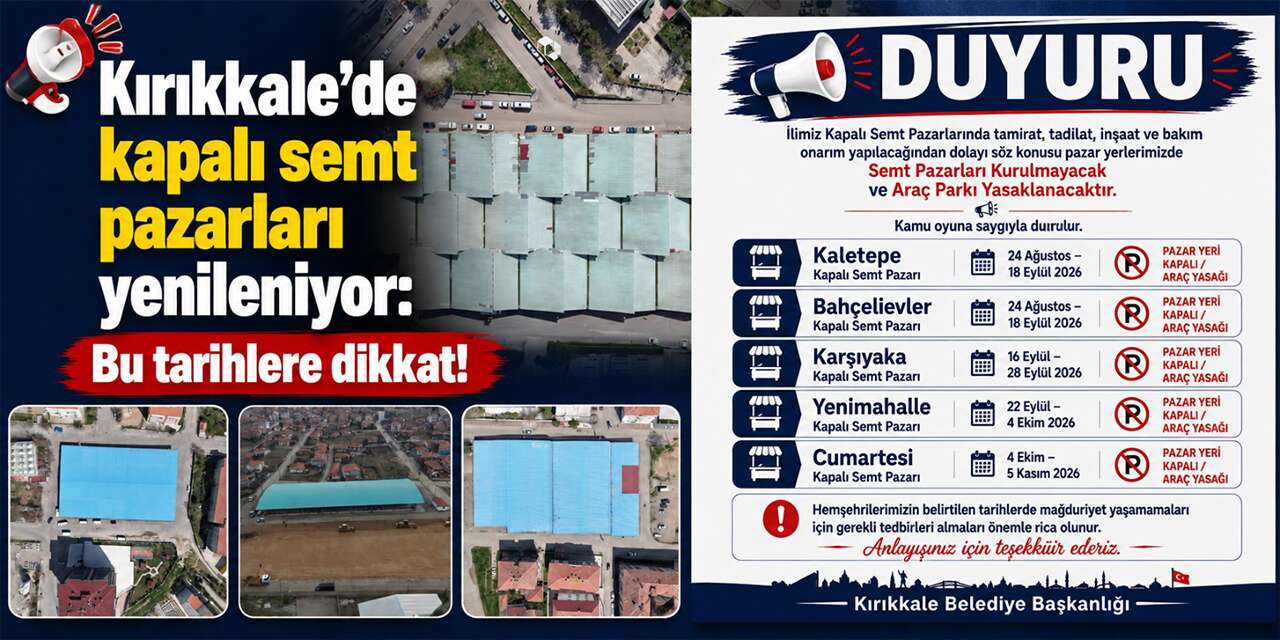 Kırıkkale’de kapalı semt pazarları yenileniyor: Bu tarihlere dikkat!