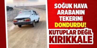 Soğuk havada arabanın tekeri dondu!