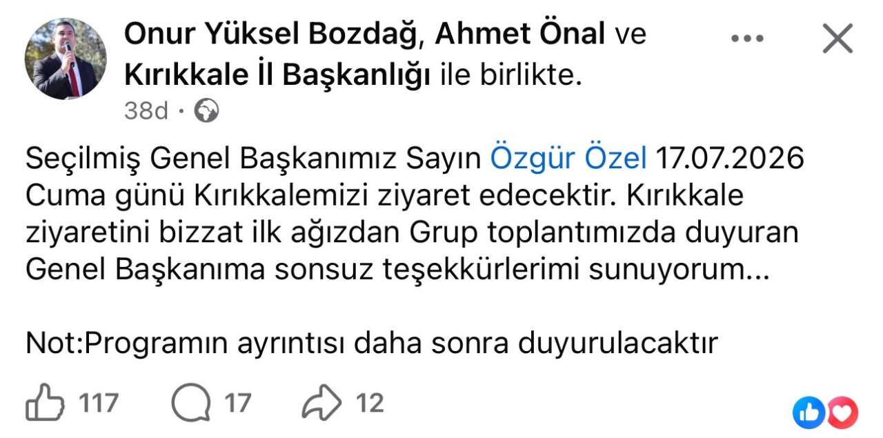 ozgur-ozel-17-temmuzda-kirikkaleye-gelecek